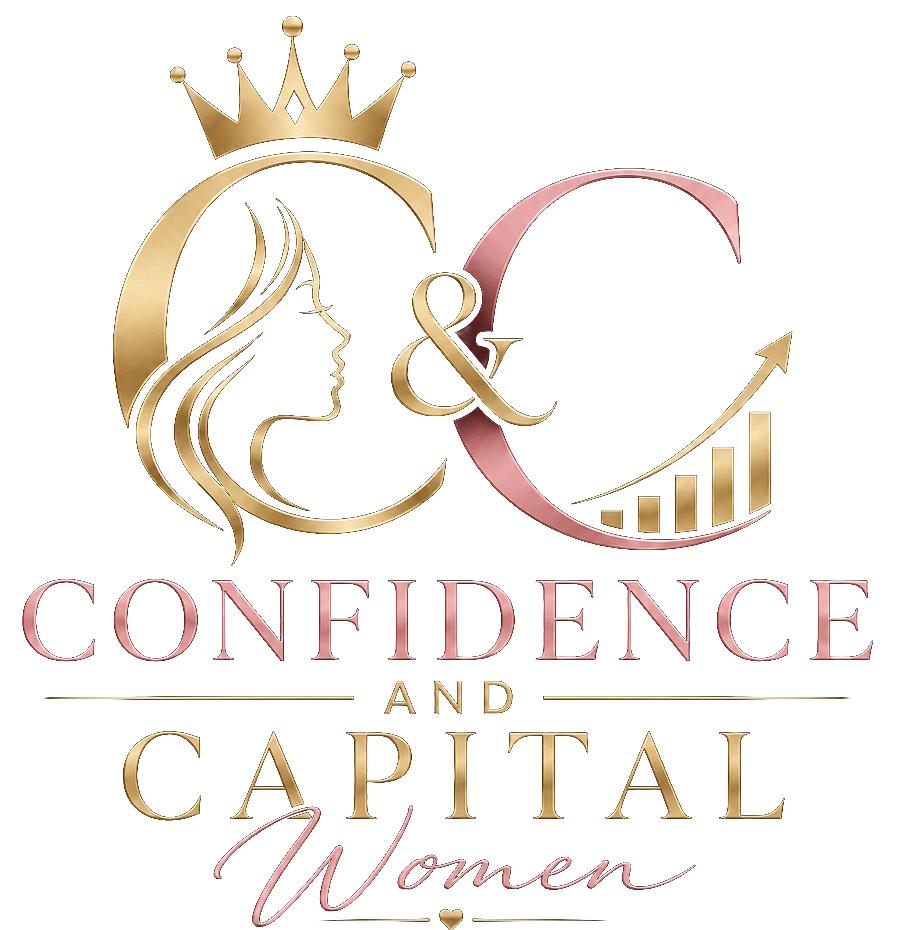Confidence and Capital Women logo: a crowned C with a woman's profile beside a C holding a rising bar chart